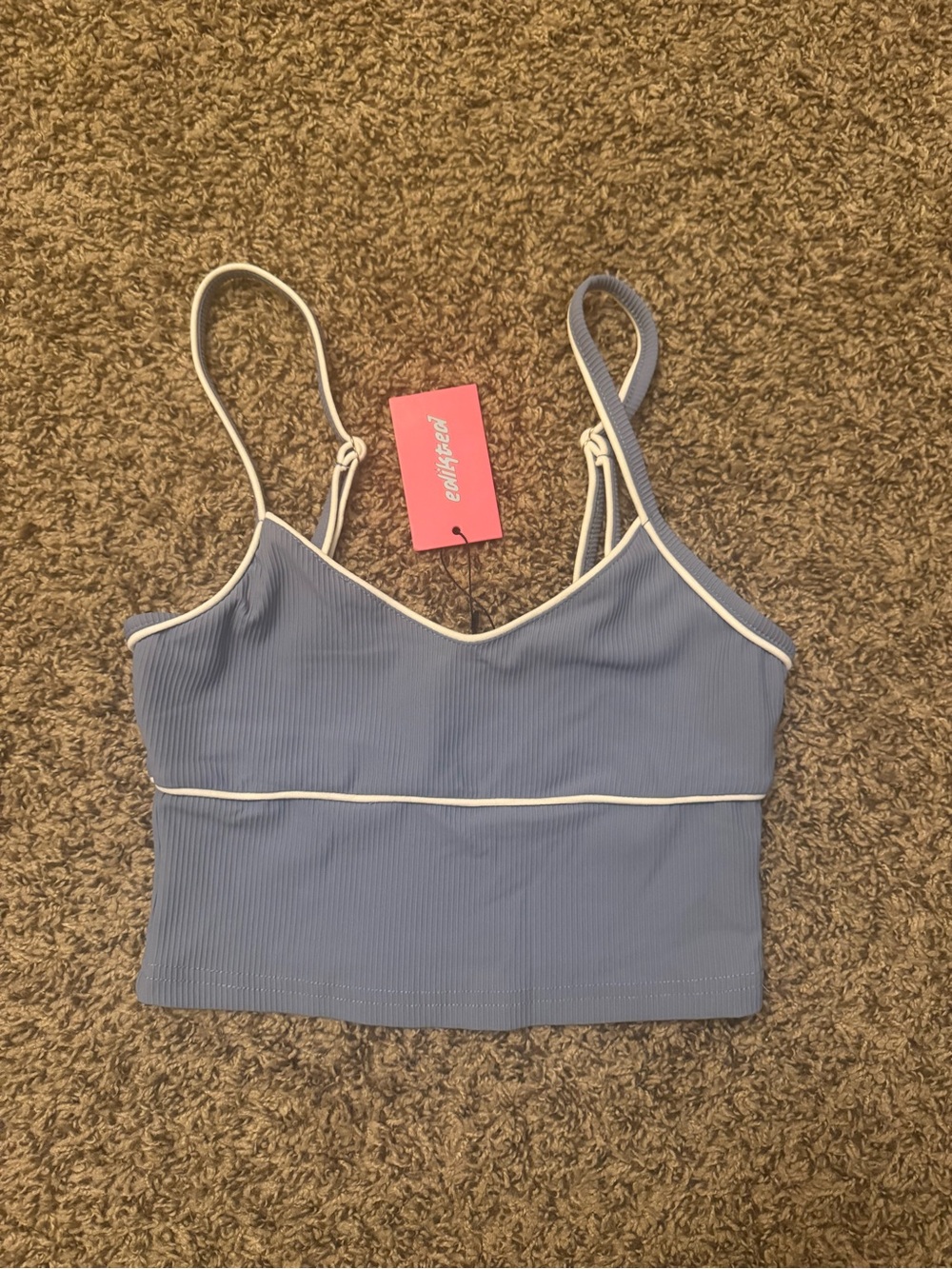 Edikted Powder Blue Ribbed Crop Tank with White Trim